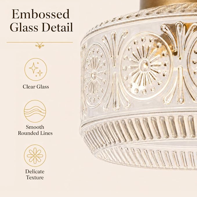 3-Light Vintage Gold Pendant Lights Kitchen Island with Clear Glass, Adjustable Pendant Lighting for Kitchen Island Pendant Light Convertible Ceiling Mount Or Hanging Fixture for Hallway Bathroom