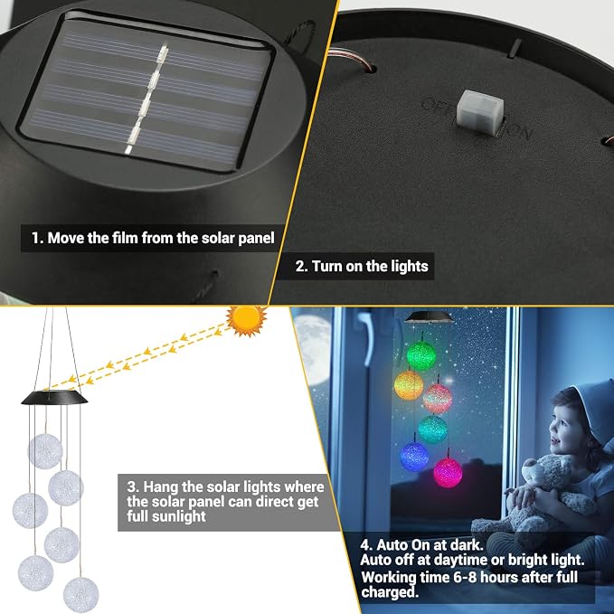 Toodour Solar Wind Chime, Color Changing Ball Wind Chimes Gifts for Mom | LED Decorative Mobile, Gifts for Grandma, Waterproof Outdoor Solar Lights for Garden Patio Party Yard Window Outdoor Decor