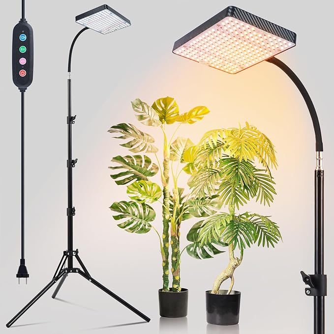 2026 Grow Light with Stand, 4/8/12/16/20H Timer, 25 Watt Power Draw, NO Need Adapter, Bright Enough for Indoor Tall Plants, Bonsai Tree, Daisy Chain Function, 40"-64" Height Adjustable