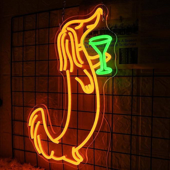 Dachshund Drinking Martini Neon Sign Yellow Dog Neon Signs for Wall Decor Dimmable Dachshund Cocktail Neon Light for Bar Pub Wall Art Dog Home Wall Decor(16 * 12.4")