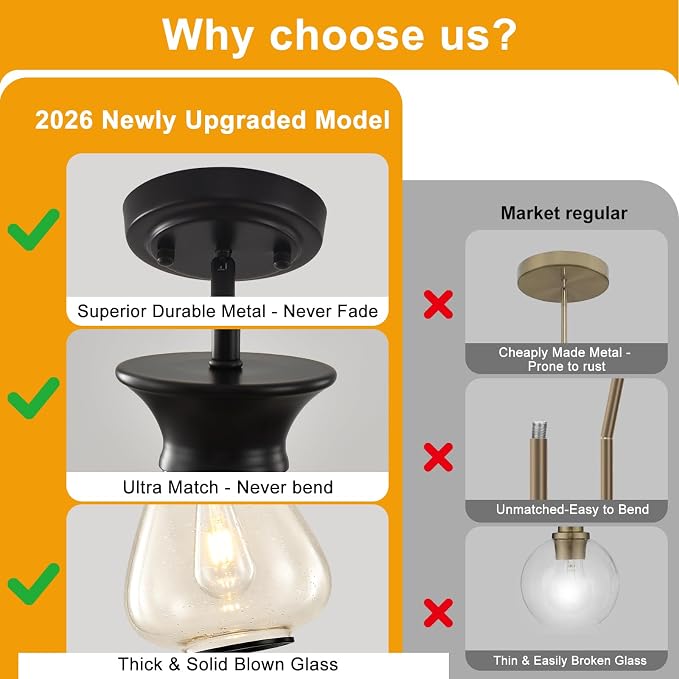 2 Pack Modern Pendant Lights Kitchen Island, Matte Black Pendant Light Fixtures with 8.5" Clear Air Bubble Glass Shade,Industrial Hanging Pendant Lights Fixture for Kitchen Island Dining Room Entryway