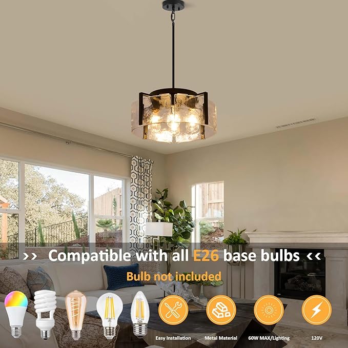 Black Chandelier for Dining Room Light Fixture, 4 Light Entryway Light Fixture, Adjustable Pendant Lights Kitchen Island Modern Farmhouse Kitchen Foyer Chandelier for Entryway, Bedroom, Bathroom