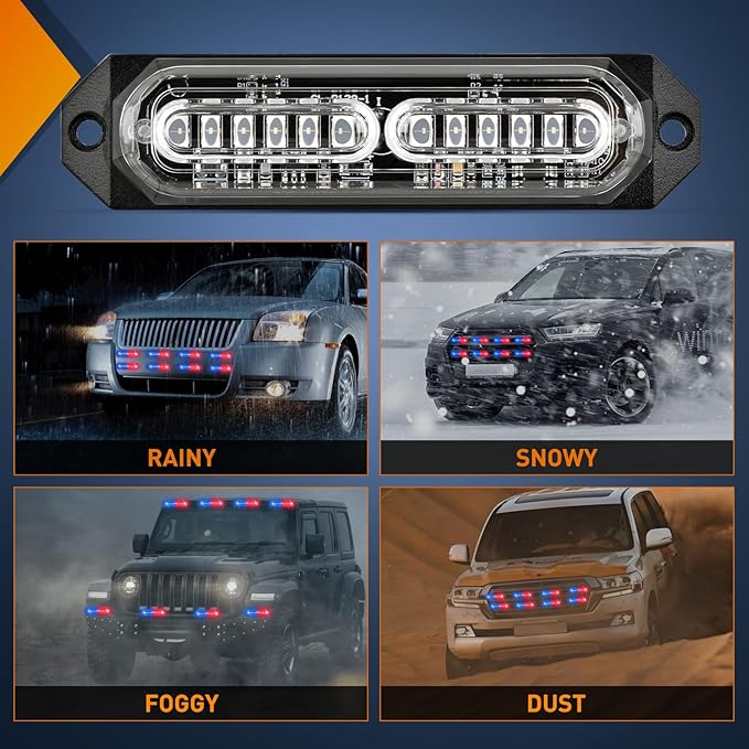 Nilight 8PCS Led Strobe Lights 12LED Red Blue Emergency Light 12V 24V Surface Mount Flashing Warning Hazard Beacon Ultra Slim Sync Feature Mini Grille for Cars Trucks Off Road Vehicles SUV