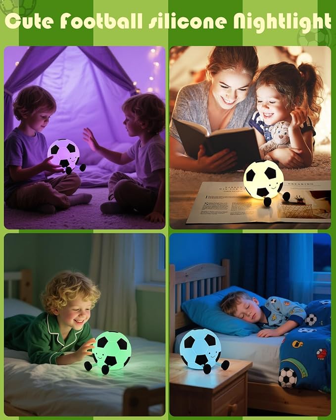 YISUN Soccer Silicone Night Light for Kid, Rechargeable Night Lights with 7 Colors & Timer, Cute Squishy Lamp for Girl Boy Girls, Dimmable LED Light Room Decor Toys