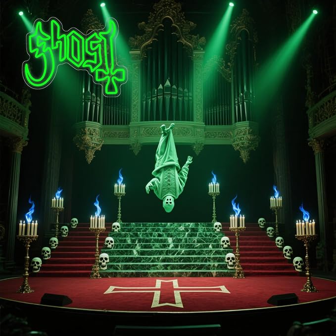 Ghost Neon Sign, Green LED Wall Light (12.2"x16.5") | Mysterious Rock Music Decor, Occult Aesthetic Room Light