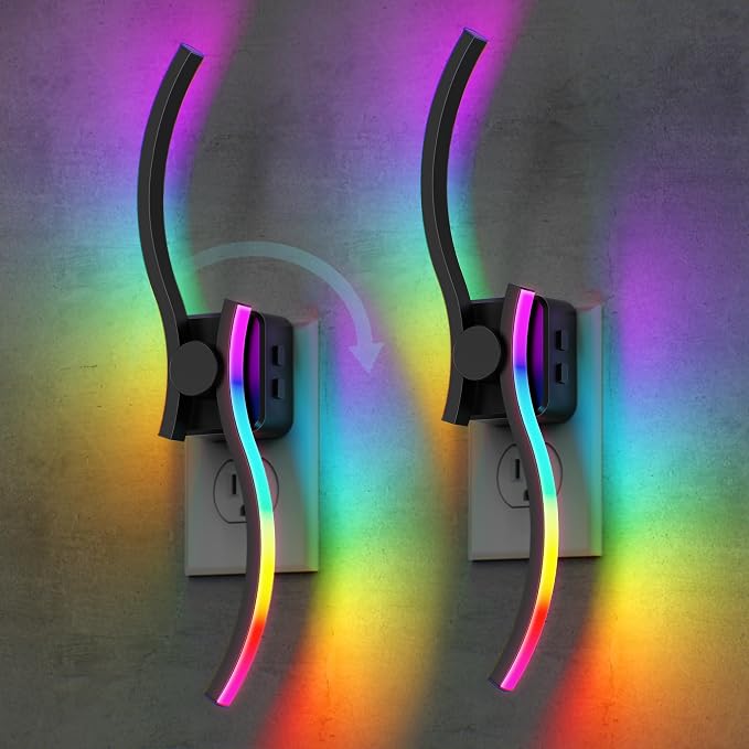 Night Lights Plug into Wall [2 Pack],3000K+8 Color Changing | Dimmable LED Night Light 1W 180° Rotating Dusk to Dawn Sensor Plug in Nightlight for Bathroom Bedroom Hallway Kitchen