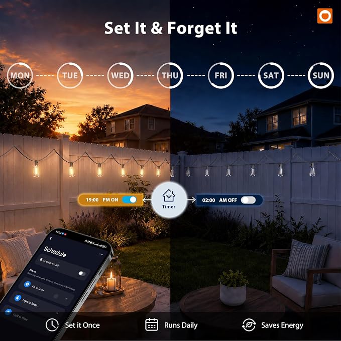 addlon 196(49FT*4) Outdoor String Lights with APP LED Edison Waterproof | Plastic ST38 Shatterproof Bulbs, Smart Extra Long Lighting, Hanging for Patio Outside Backyard Pergola Bistro Porch Garden