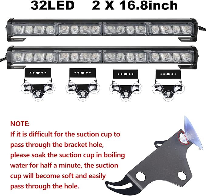 ASPL 2x16.8 inch Emergency Flashing LED Traffic Advisor Strobe Light Bar 32LED 26 Flash Patterns Interior Safety Warning Lights (White)