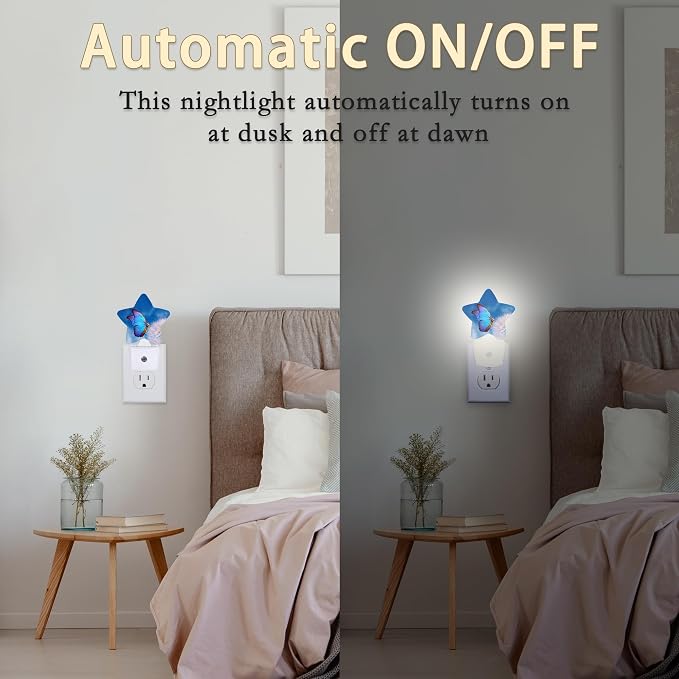 Blue Butterfly Dandelion Night Lights Plug into Wall with Dusk to Dawn Sensor,Lamp for Bedroom Bathroom Hallway Nightlight for Women Girls