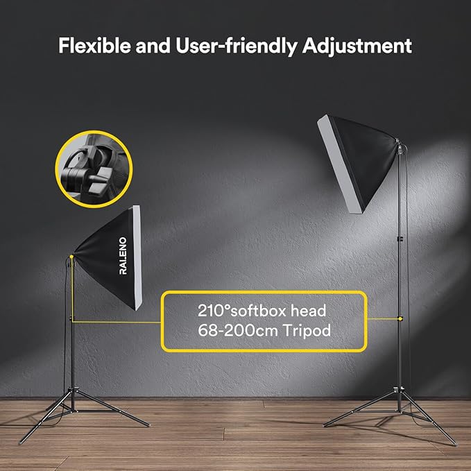 RALENO Softbox Lighting Kit, 20X28-Inch Softbox Photography Lighting with LED Bulbs(50W | 5500K | TLCI≥97), Streaming Lighting for Video Rcording Photoes Portraits YouTube | Model: PS40