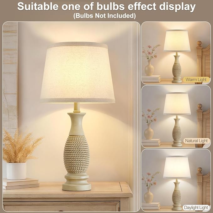 EJIAXIN Table Lamps Set of 2-21.6" Resin Farmhouse Bedside Lamps for Bedroom Living Room, Rustic Nightstand Bedroom Lamp with Rotary Switch for Night Stand End Table