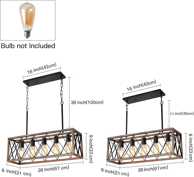 KEESFU 5-Light Farmhouse Chandeliers for Dining Room, Kitchen Island Lights | Farmhouse Light Fixtures with Adjustable Height; Dining Room Light Fixture for Table & Over Sink; Wood Grain color;E26 Base