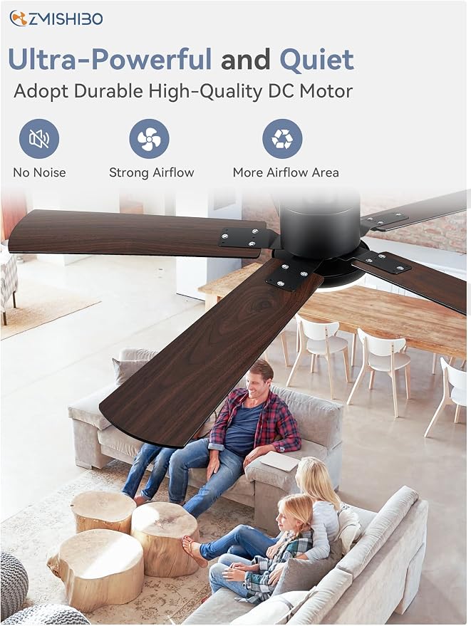 ZMISHIBO 2 Pack 52" Ceiling Fan with Light and Remote, Black Modern Indoor | 24W 2400LM Bright LED, 3CCT, Dimmable, App Control, Farmhouse Dual Finish Blades, Quiet&Strong Motor for Bedroom, Living Room