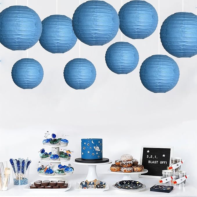 9 Pcs Royal Blue Paper Lanterns Mixed Sizes Hanging Paper Lanterns Decorations Round Chinese Paper Lanterns for Birthday Baby Shower Wedding Graduation Party Decor Blue Party Decorations