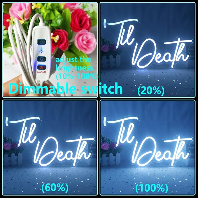 Til Death Neon Sign Dimmable Til Death Led Sign Art Wall Decor Til Death Sign for Valentine's Day Bachelorette Gifts Backdrop Party Wedding Decor