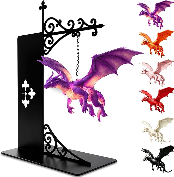 Magical Floating Dragon Bookshelf Lamp, Warm LED Dragon Night Light, Fantasy Gothic Bookend Decor, Reading Nook Ornament, Gift for Book Lovers & Fantasy Fans，Purple