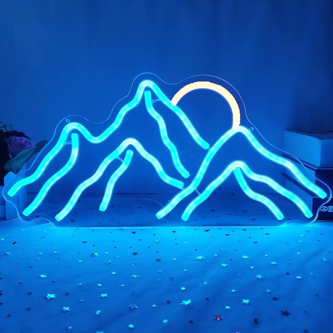 LED Decorative Lights USB Mountains Sunrise Sunset Led Neon Signs Home Decoration Wall Art Holiday Gift Brightness Adjustable 16.5''x11.8''