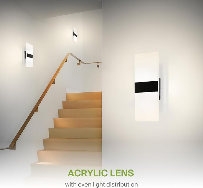ASD 14 Inch Indoor LED Wall Sconce - 24W 2700K-5000K Dimmable Black Wall Sconce Lights for Living Room, Bedroom, Bathroom, Hallway - Modern Wall Sconces Hardwired, ETL Interior Light