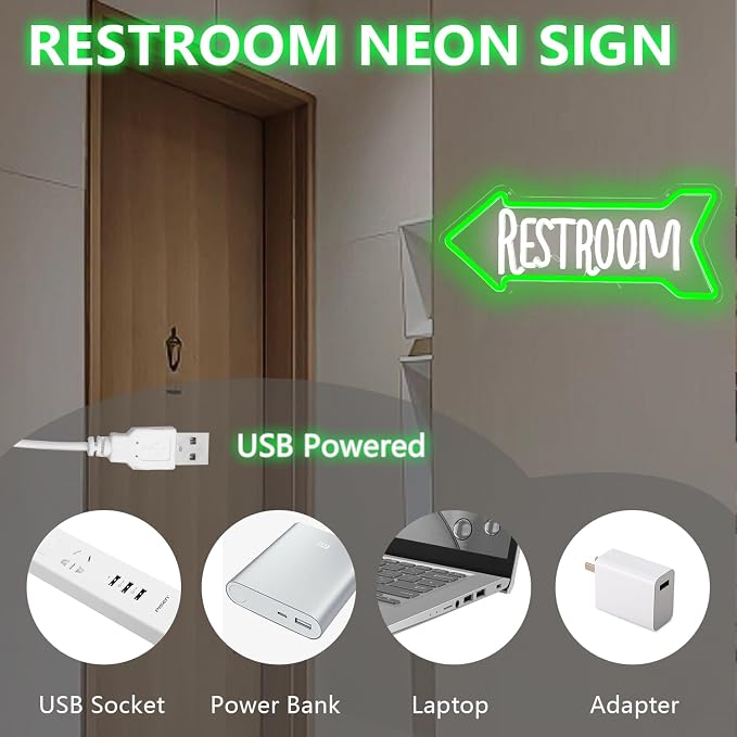 Restroom Neon Sign Toilet Neon Signs for Wall Decor Bathroom Led Light Sign for Home Hotel Business Pub Club Left Arrow Restroom Light Up Sign Decoration