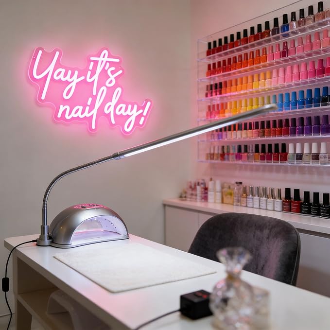 Yay It's Nail Day Neon Sign Pink LED Sign for Nail Salon Beauty Room | Dimmable Nail Day Sign for Girls Bedroom Nail Technicians Beauty Lovers Nail Workspace Nail Station Manicure Room Makeup Room