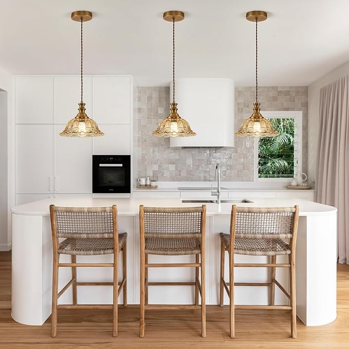 HDDFL Glass Pendant Lights Modern Pendant Lighting Fixtures Hanging Lamp for Kitchen Island Bedroom Dining Room Coffee Shop Hallway Amber and Brass
