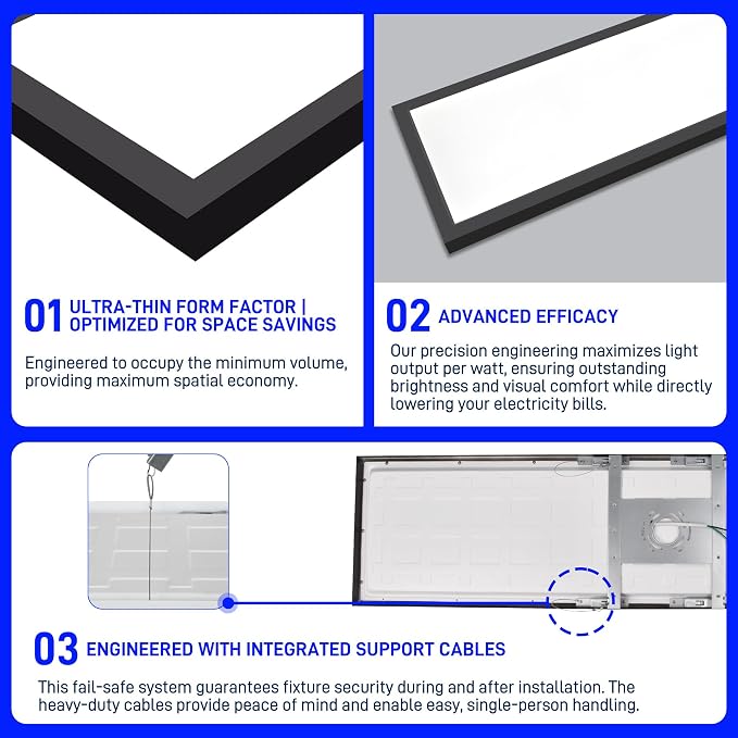 hykolity 1x4 LED Flat Panel Light,4800LM,3CCT 3000K/4000K/5000K | 48W Dimmable Edge-Lit Ceiling Fixture,Built-in Driver, Flush Mount Light Fixture for Kitchen,Garage,Office,Workshop,4 Pack