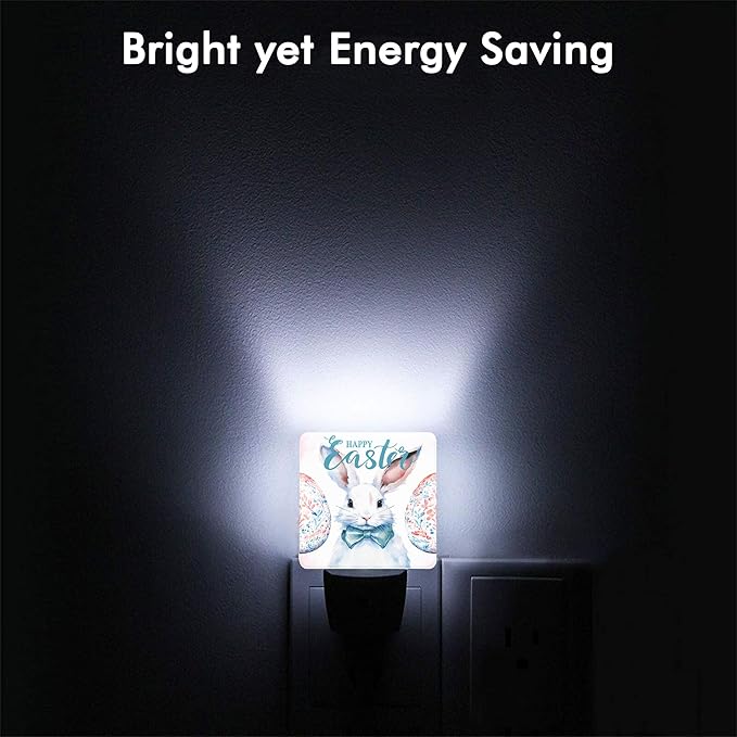 Happy Easter Eggs Rabbit Night Light,Night Light Plug into Wall with Dusk to Dawn Sensor Cute Nightlight for Women Men Boys Girls Room,Hallway,Nursery,Kitchen,Stairs,Bathroom,Bedroom Decor
