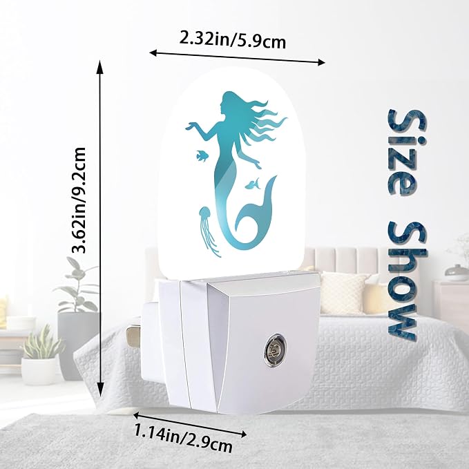 Green Mermaid Jellyfish Night Lights Plug into Wall for Girls Boys Room,Night Light LED Lamp Dusk to Dawn Sensor Round Lamp for Bedroom Bathroom Hallway Home Wall Decor