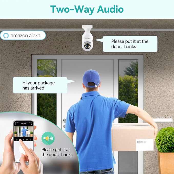 Noonkey 2K/3MP Light Bulb Security Camera, 5G& 2.4GHz WiFi Alexa E27 360° Light Socket Camera for Outdoor, Wireless WiFi Home IP Camera with Motion Tracking Alarm, Color Night Vision,Two-Way Talk