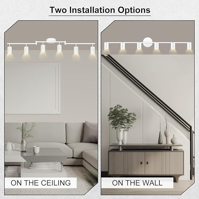 6 Light Track Lighting Fixtures Ceiling, Matte White Kichen Track Lighting Fixtures with Rotatable Light Heads, Foldable Lamp Arms, Modern LED Track Lights for Kitchen/Hallway, No GU10 Bulb
