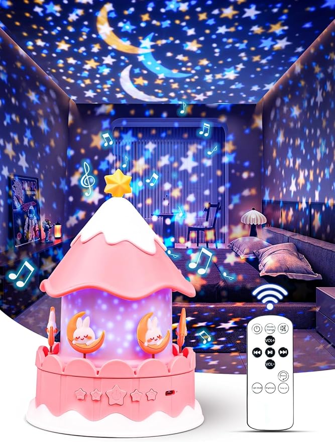 21 Sets of Films, Projector Night Light for Kids Bedroom, Ceiling, 13 Soothing Sound, Baby Star Galaxy Projector, Remote Night Lights for Girls Kids with Music Timer 360°Rotation, Nursery, Room Decor