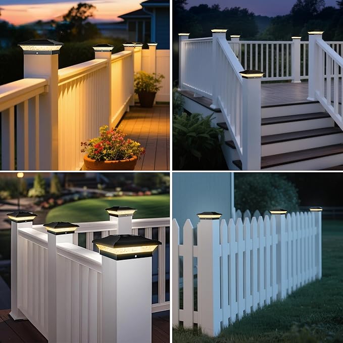 T-SUN 4x4 Solar Post Cap Lights Outdoor 12 Pack, Warm White LED Fence Post Solar Lights Fit for 4x4 Vinyl Posts, Waterproof Deck Light Solar Powered for Garden Patio Gate Porch