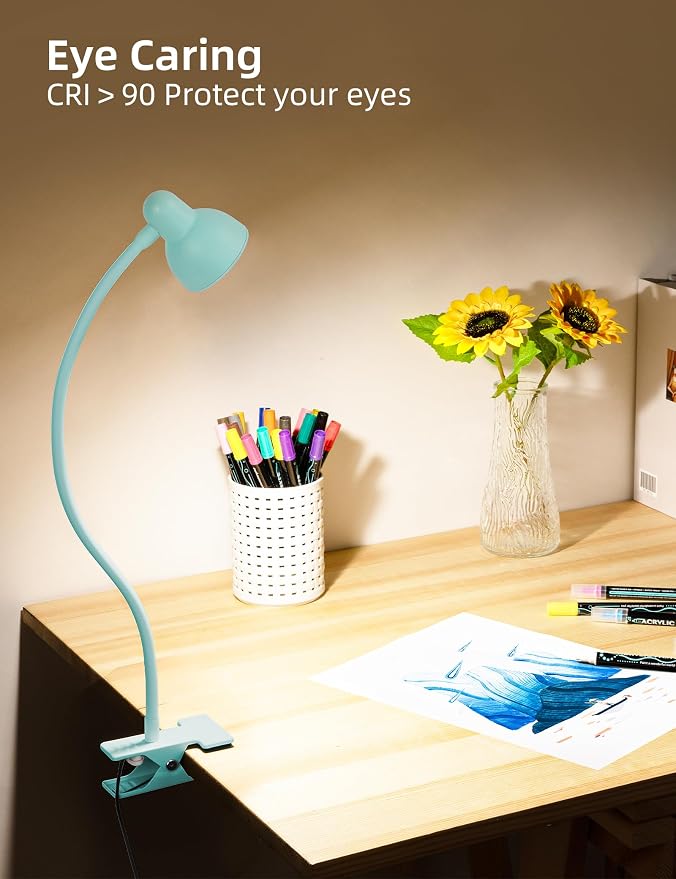 Clip on Reading Light for Bed 3 Color Modes Teal | 10 Brightness Dimmable, Flexible Gooseneck Clip on Lamp, Eye Care Clip Light for Bed Headboard Desk Home Dorm