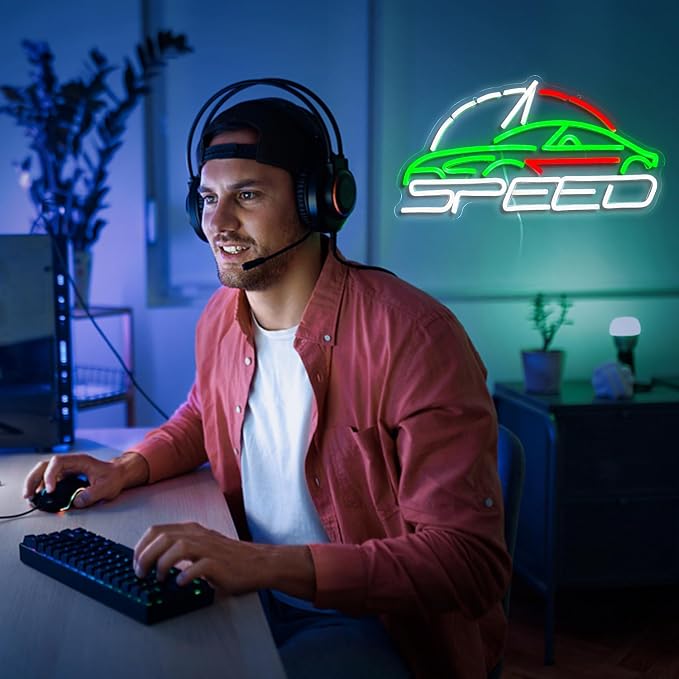 Sports Car Neon Sign Speedometer Light up sign Powered by USB for Wall Decor Dimmable LED Car Neon Light for Game Room Boys Room Sports Car Store Bedroom Decor