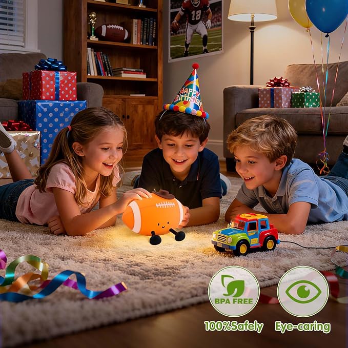 YISUN Football Night Light, Soft Silicone Nursery Night Lamp, Rechargeable Dimmable Rugby Night Lights with Timer, Cute Night Lights for Kids Room Decor Birthday