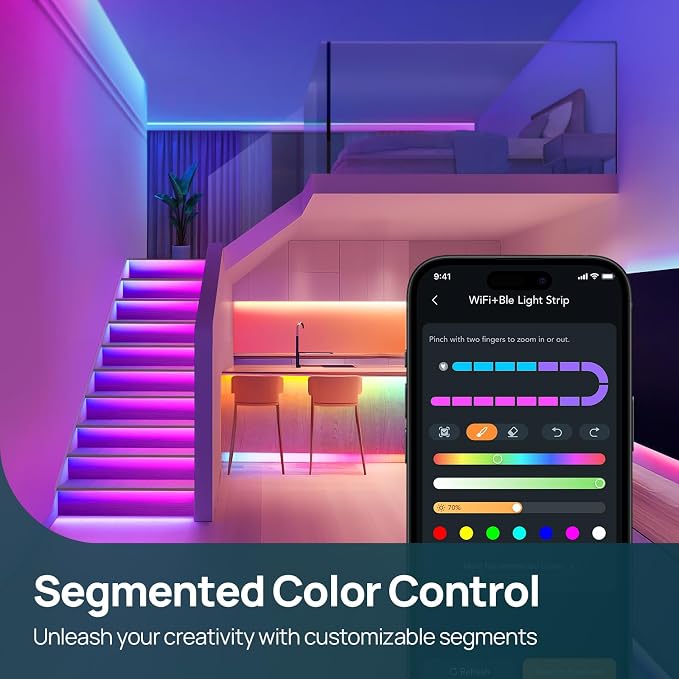 Linkind LED Strip Lights RGB 25ft, Smart Light Strip Work with Alexa and Google Home, App Control Music Sync Segmented Color Changing Led Lights for Bedroom Kitchen