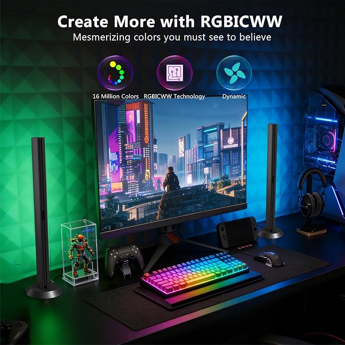 DAYBETTER Smart LED Light Bars,RGBICWW TV Light Bar for Living Room,Gaming | Remote and App Control,Color Changing,Timing,TV Backlights with Scene and Music Modes,Multiple Placement Options,Black