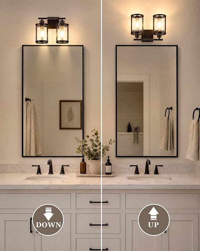 2-Light Oil Rubbed Bronze Bathroom Light Fixtures, 13.8 Inch Modern Bathroom Vanity Lighting Fixtures Over Mirror with Clear Glass and Metal Cage Wall Sconce Lights for Bath, OS-3014ORB-2W