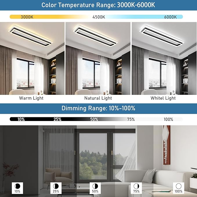 Dimmable Led Ceiling Light with Remote Control 31.5in Modern Linear Flush Mount Ceiling Lighting Fixture Acrylic Long Ceiling Lamp for Living Room Kitchen Dining Room Hallway