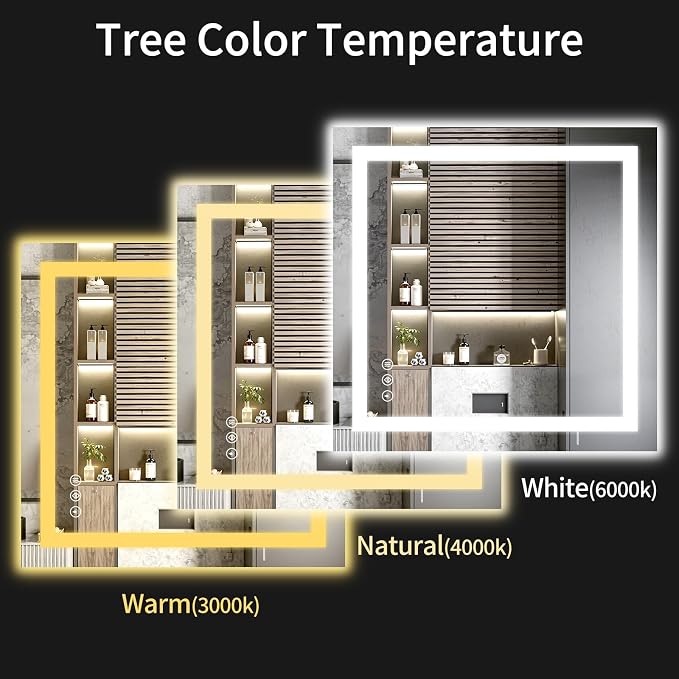 36"x36" LED Bathroom Mirror with Lights, Dimmable, Anti-Fog, Lighted Bathroom Vanity Mirror for Wall, Backlit + Front Lit, Memory Function, Shatter-Proof, Tempered Glass