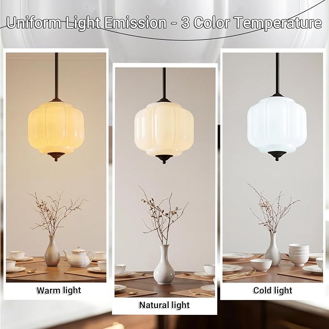 LOUSACE 10 Inch Vintage Milk White Glass Ceiling Light Fixture, Semi Flush Mount Pendant Lights with Black Aluminium Base for Kitchen Hallway Bedroom Dining Room - E12 Bulb Included