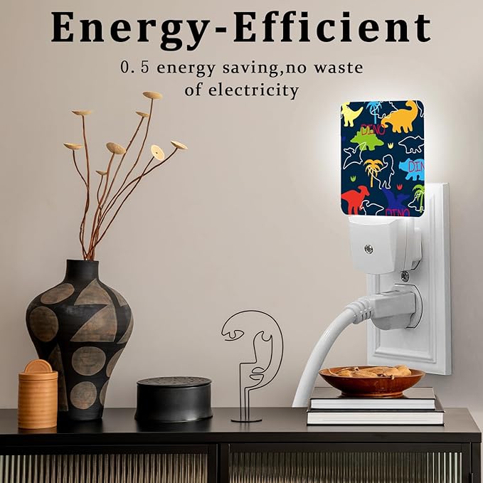 Dinosaur Night Light, Plug-into Wall Nightlight Lamp with Dusk to Dawn Sensor, Led Lamp 0.5W Energy Efficient for Boys Girls Adults Home Decor