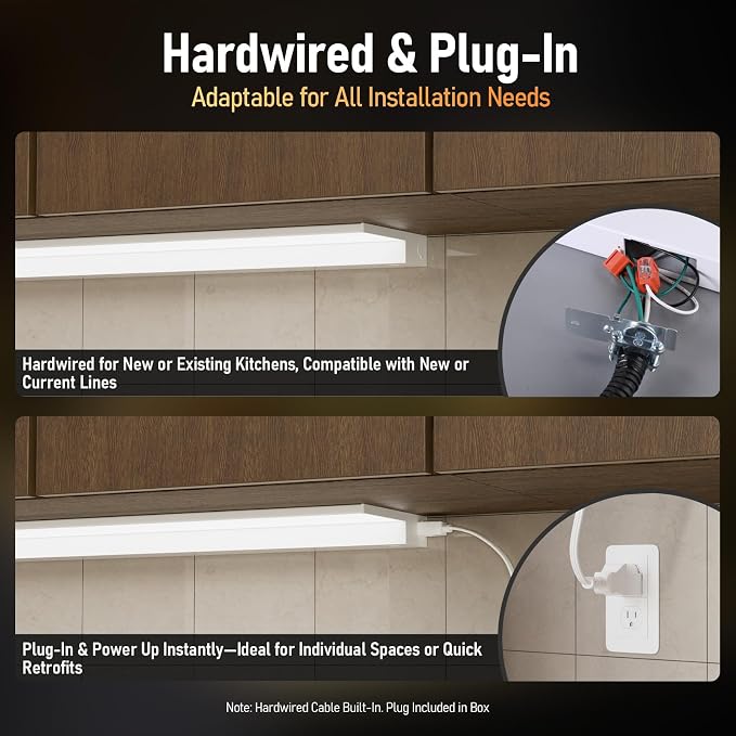 TORCHSTAR 2-Pack Ultra-Slim LED Under Cabinet Lighting Fits 36" Cabinets | 5CCT, Hardwired & Plug-in, 20W 1500LM, 120V CRI90 Linkable Dimmable Thin Under Counter Lights for Kitchen, ETL T24, White
