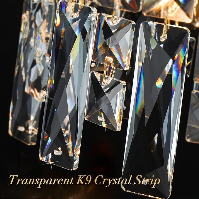 10 Lights Modern Gold Crystal Chandeliers for Dining Room Light Fixture | D28 Round Crystal Chandelier Over Table | Hanging Lighting for Living Room Kitchen Island Bedroom Bathroom