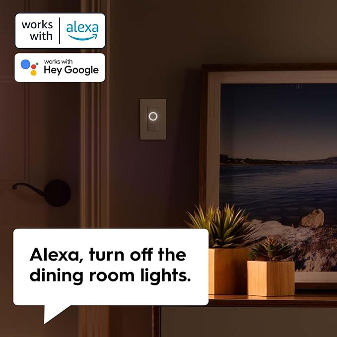 GE CYNC Smart Light Switch On/Off Button Style, No Neutral Wire Required Smart Switch, 2.4 GHz WiFi Works with Amazon Alexa and Google Home, White