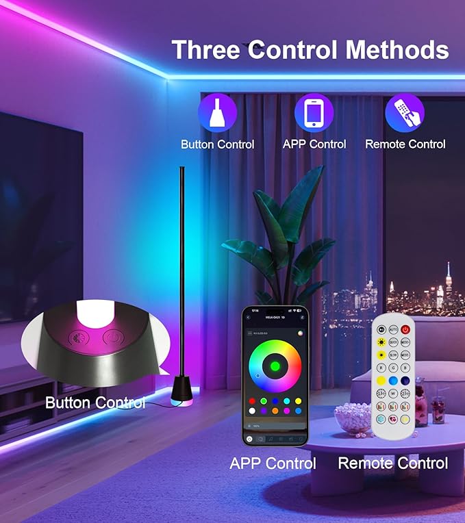 Ericlin 2PCS Smart RGB LED Corner Floor Lamp with App and Remote Control | 16 Million Colors & 68+ Scene, Music Sync, Timer Setting, Ideal Standing Lamp for Living Rooms, Bedrooms, Gaming Rooms