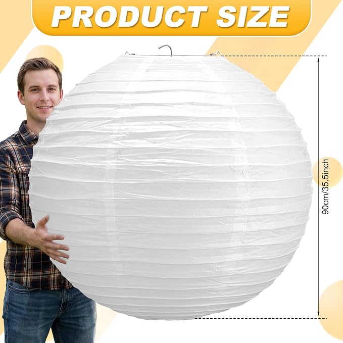 Glooglitter 5 Pcs 35.5 Inch Large White Paper Lanterns Gaint Chinese Moon Round Paper Lamp Japanese Jumbo Hanging Lanterns for Wedding Graduation Bridal Shower Birthday Party Supplies Decoration