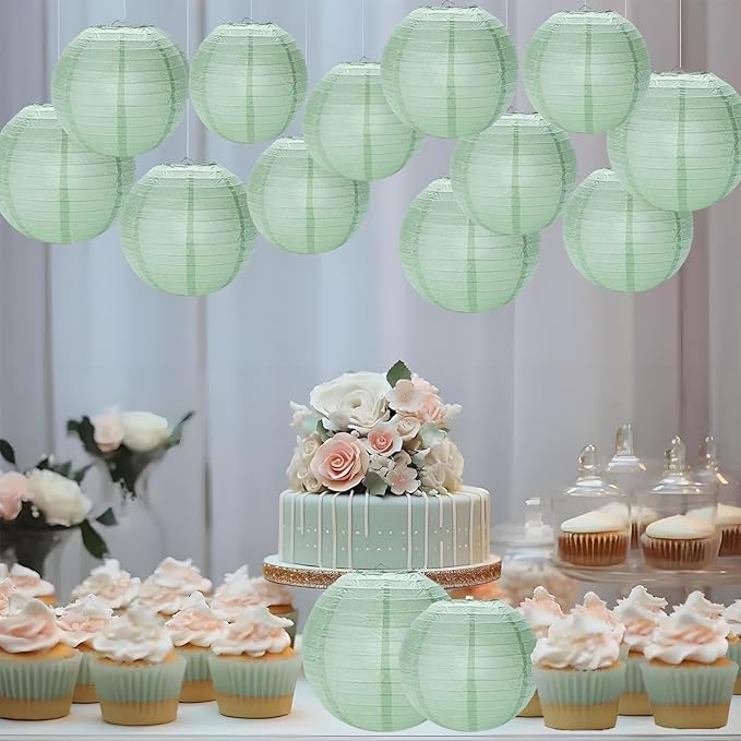 Dusty Sage Green Paper Lanterns 12Pcs Hanging Round Paper Lanterns Decorative for Graduation Baby Shower Wedding Birthday Family Parties ﻿