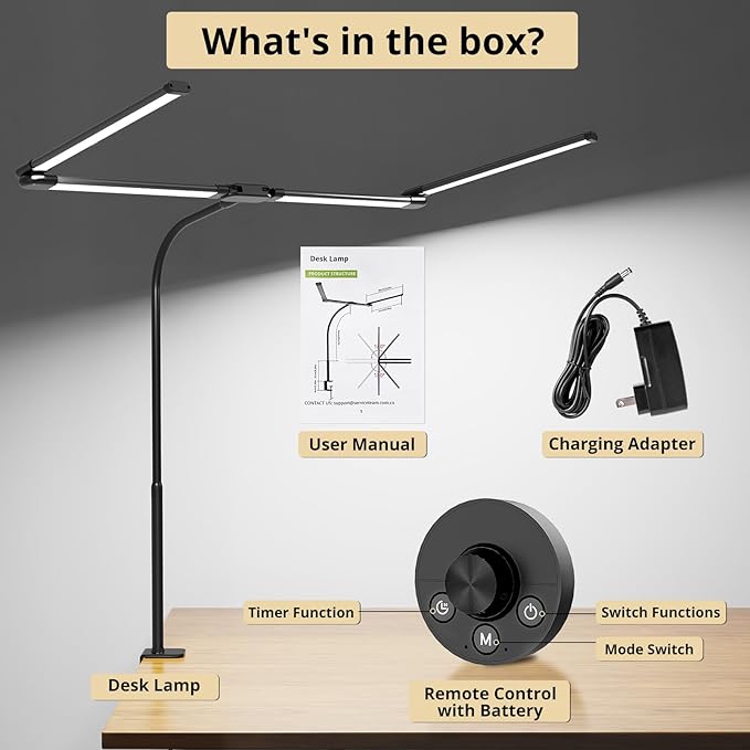 Desk Lamp, Clamp Desks Lamps for Home Office, 24W Flexible Gooseneck Table Lamp, 10 Color Modes & Brightness Eye-Caring Desk Light w/USB Adapter (12V2A Black) | Clamp desks lamps for home office, 10 color modes & brightness eye-caring desk light w/usb ...