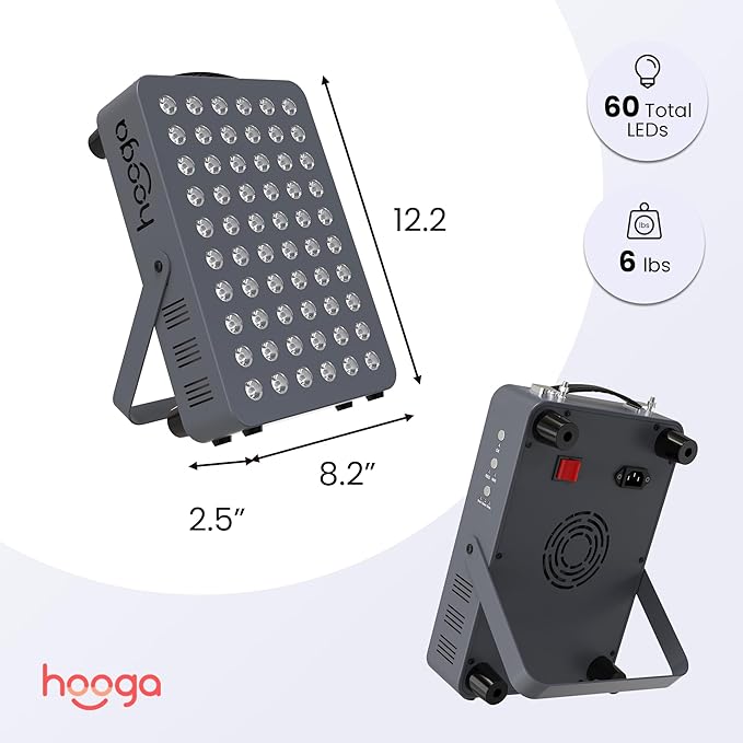 Hooga HG300 Red Light Therapy Panel — 660nm & 850nm Red & Near Infrared LED Light, 60 LEDs Dual Wavelength, Built-in Timer, Adjustable Stand & Carrying Handle